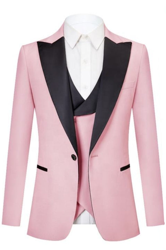 Modern Peaked Lapel Three Pieces Pink Prom Suits