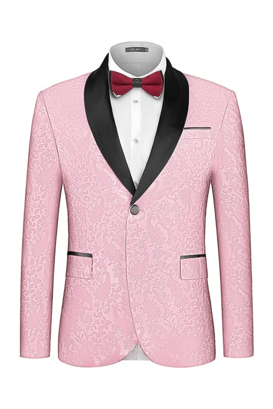 Modern Shawl Lapel Two Pieces Jacquard Pink Prom Suits