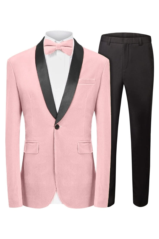 Modern Pink Shawl Lapel Two Pieces Mens Suits For Wedding
