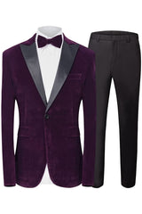 Modern Purple Peaked Lapel Two Pieces Velvet Men Suits For Prom