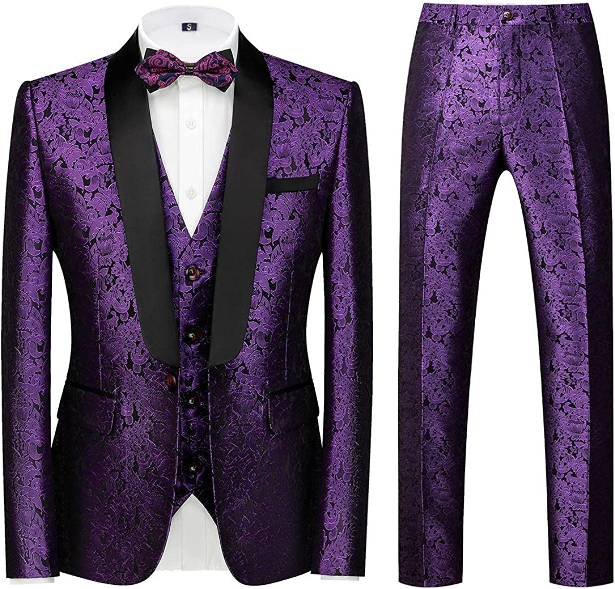Modern Purple Three Pieces Jacquard Suits For Prom