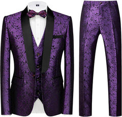 Modern Purple Three Pieces Jacquard Suits For Prom