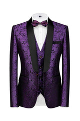Modern Purple Three Pieces Jacquard Suits For Prom