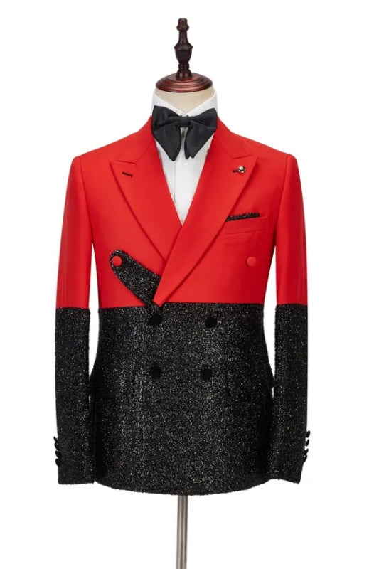 Modern Red Peaked Lapel Double Breasted Slim Fit Men Suits For Prom