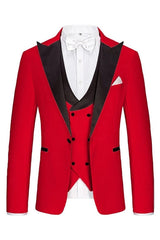 Modern Red Peaked Lapel Three Pieces Men Suits For Prom