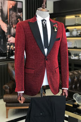 Modern Red Peaked Lapel Two Pieces Prom Men Suits