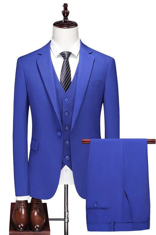 Modern Royal Notched Lapel Three Pieces Blue Business Suits For Men