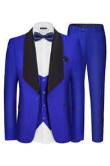 Modern Royal Shawl Lapel Three Pieces Blue Wedding Suits