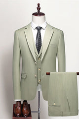 Modern Sage Green Three Pieces Notched Lapel Prom Men Suits