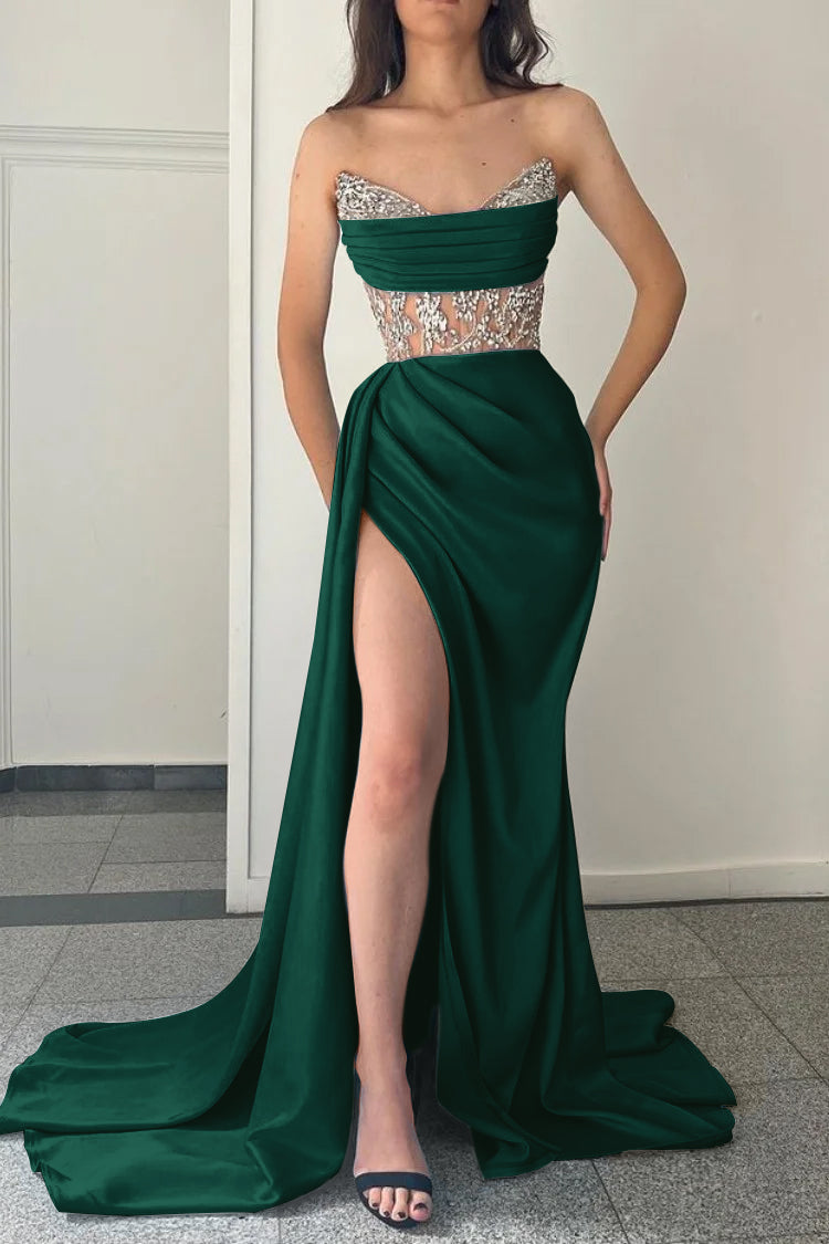 Modern Sky Blue Strapless Mermaid Prom Dress Split With Beading