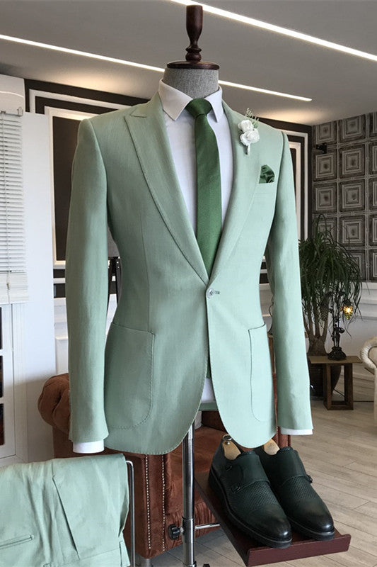 Modern Teal Blue Peaked Lapel Men Suits For Prom