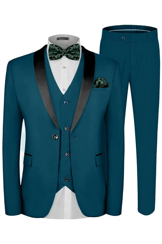 Modern Teal Three Pieces Shawl Lapel Men Suits For Wedding