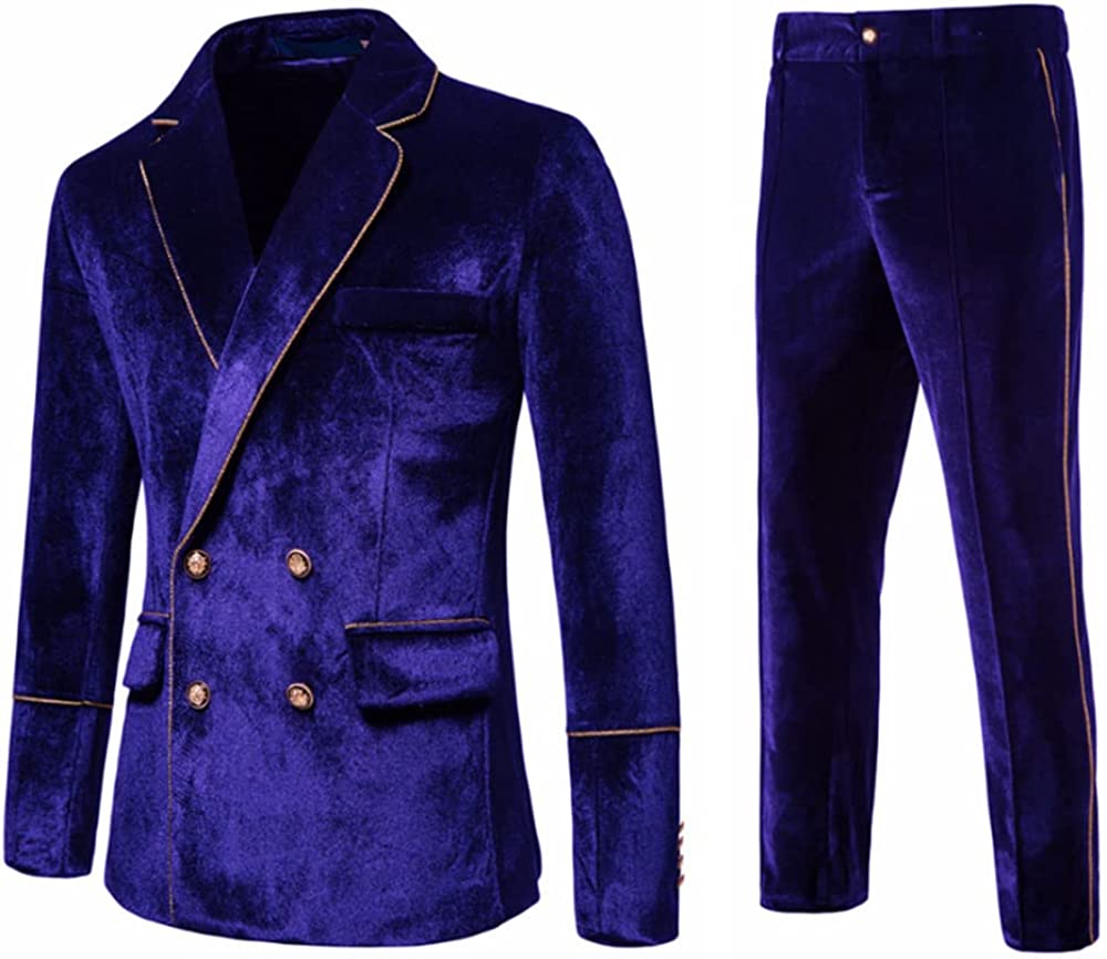 Modern Violet Notched Lapel Double Breasted Velvet Prom Suits