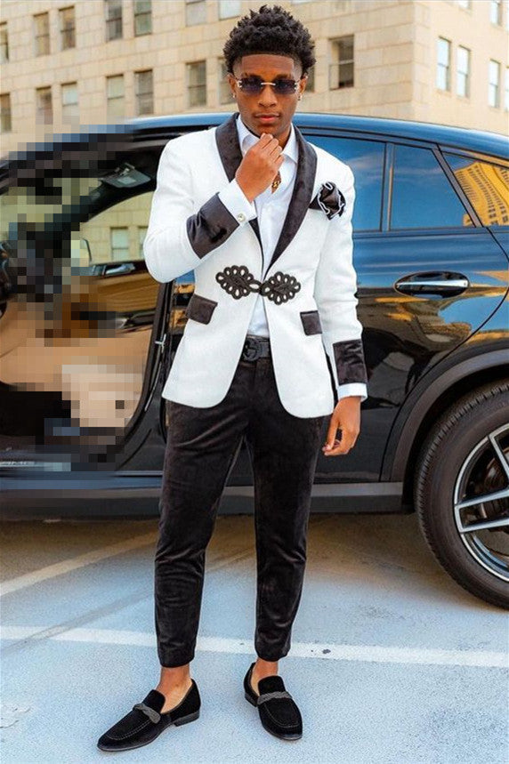 Modern White Jacquard Shawl Lapel Bespoke Men Prom Suit