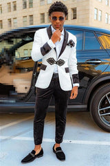 Modern White Jacquard Shawl Lapel Bespoke Men Prom Suit