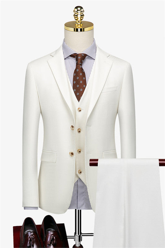 Modern Three Pieces Fashion Slim Fit Men White Wedding Suits