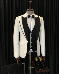 Modern White Three Pieces Peaked Lapel Fashion Men Wedding Suit