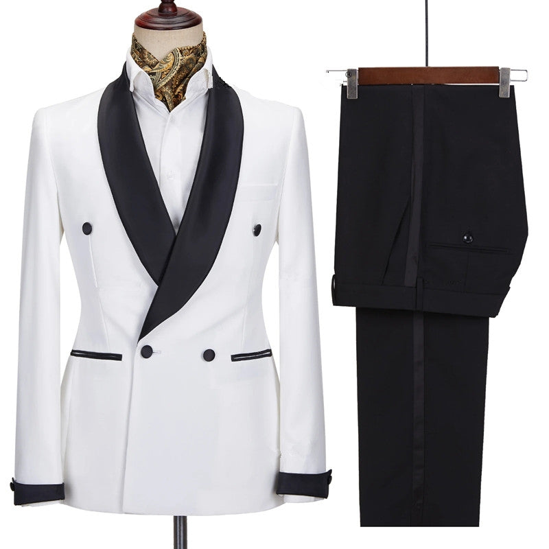 Modern White Wedding Suits With Black Shawl Lapel