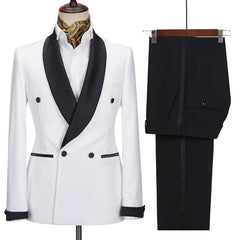 Modern White Wedding Suits With Black Shawl Lapel