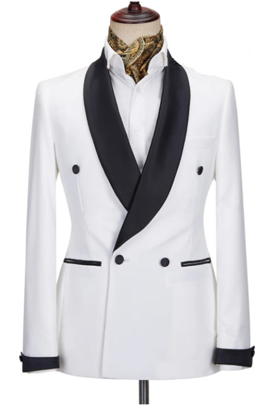 Modern White Wedding Suits With Black Shawl Lapel