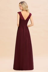Modest Burgundy Chiffon Sleeveless Ruffle Bridesmaid Dress Affordable-27dress