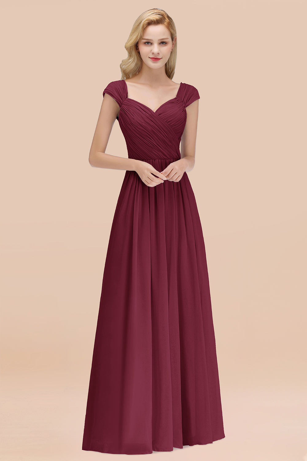 Modest Chiffon Sweetheart Sleeveless Affordable Bridesmaid Dresses with Ruffles-27dress
