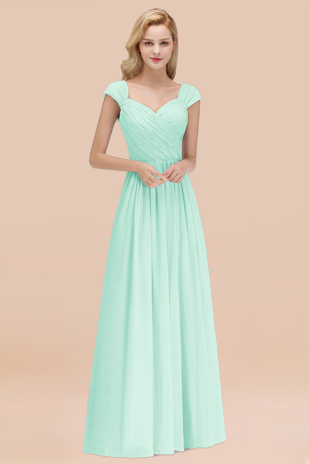Modest Chiffon Sweetheart Sleeveless Affordable Bridesmaid Dresses with Ruffles-27dress