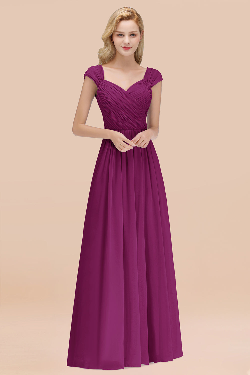 Modest Chiffon Sweetheart Sleeveless Affordable Bridesmaid Dresses with Ruffles-27dress