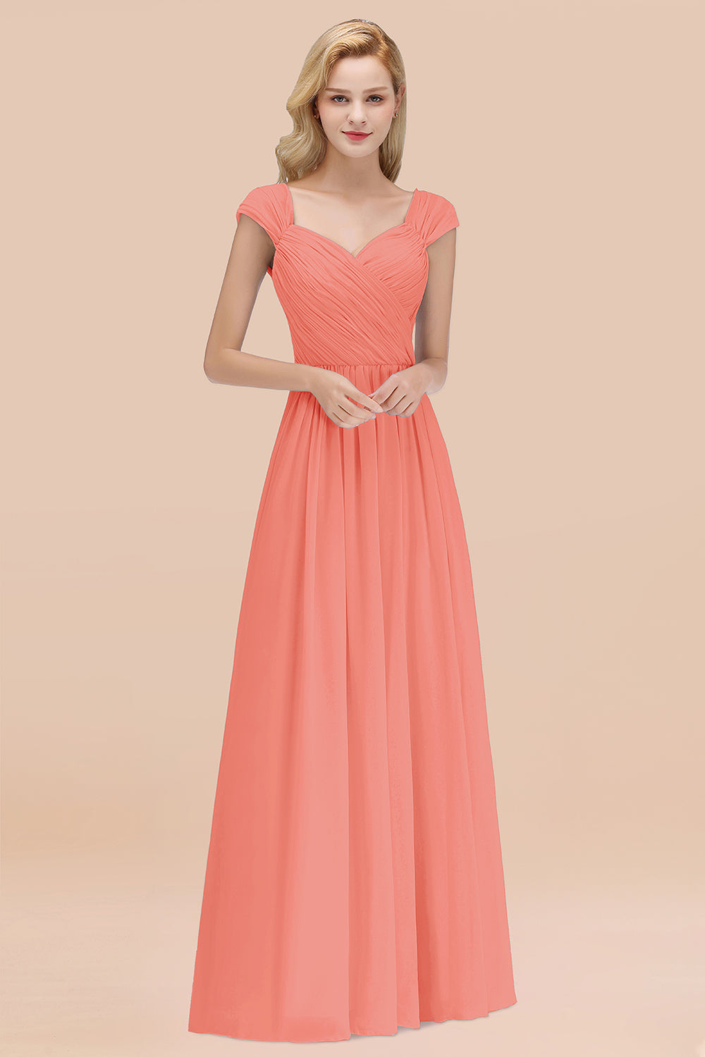 Modest Chiffon Sweetheart Sleeveless Affordable Bridesmaid Dresses with Ruffles-27dress