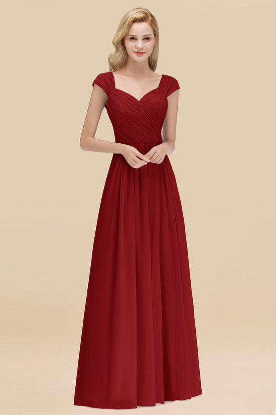 Modest Chiffon Sweetheart Sleeveless Affordable Bridesmaid Dresses with Ruffles-27dress