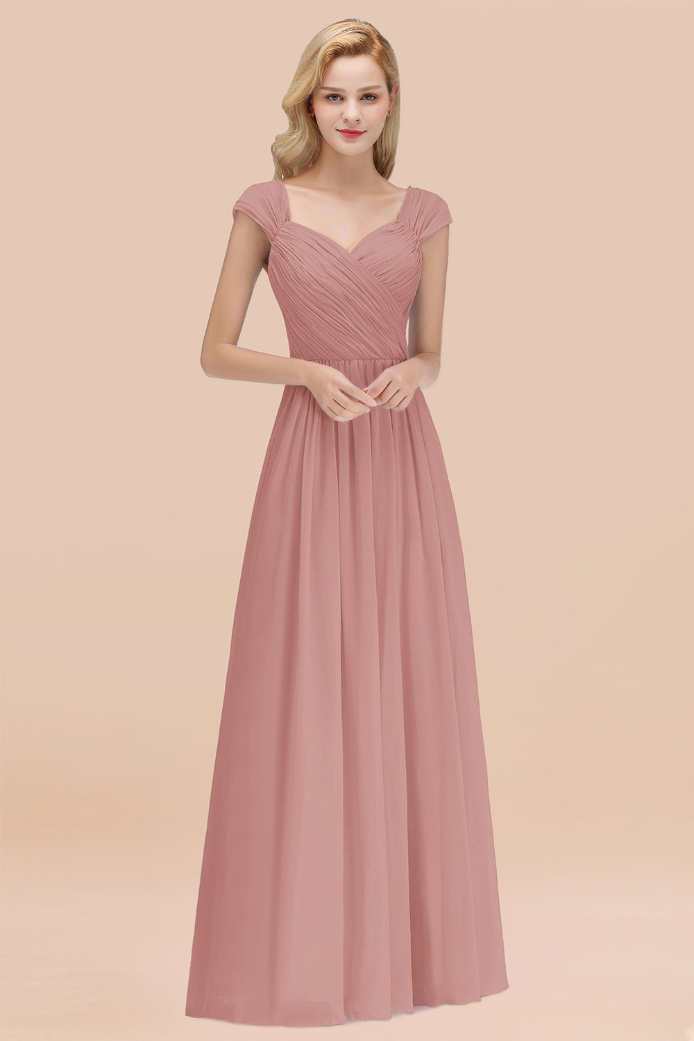 Modest Chiffon Sweetheart Sleeveless Affordable Bridesmaid Dresses with Ruffles-27dress
