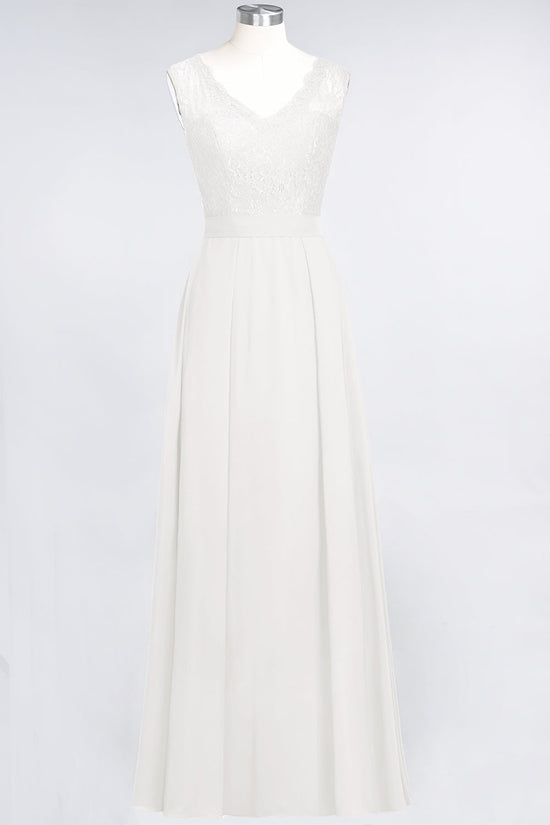 Modest Chiffon V-Neck Burgundy Lace Bridesmaid Dresses Online-27dress