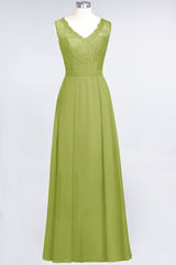 Modest Chiffon V-Neck Burgundy Lace Bridesmaid Dresses Online-27dress