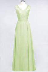 Modest Chiffon V-Neck Burgundy Lace Bridesmaid Dresses Online-27dress