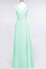 Modest Chiffon V-Neck Burgundy Lace Bridesmaid Dresses Online-27dress