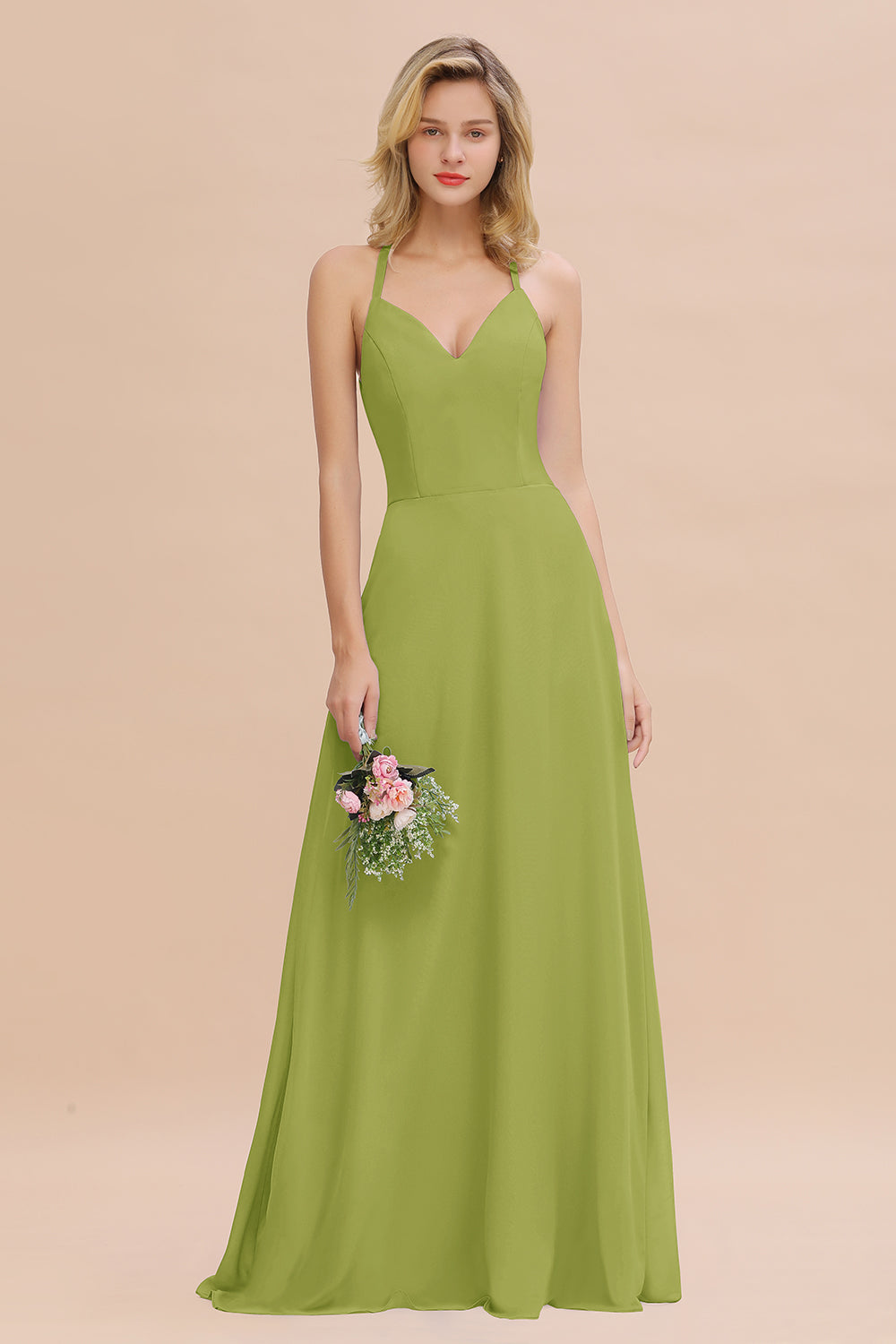 Modest Halter V-Neck Sleeveless Long Bridesmaid Dresses Online-27dress