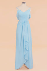 Modest Hi-Lo V-Neck Ruffle Long Bridesmaid Dress with Slit-27dress
