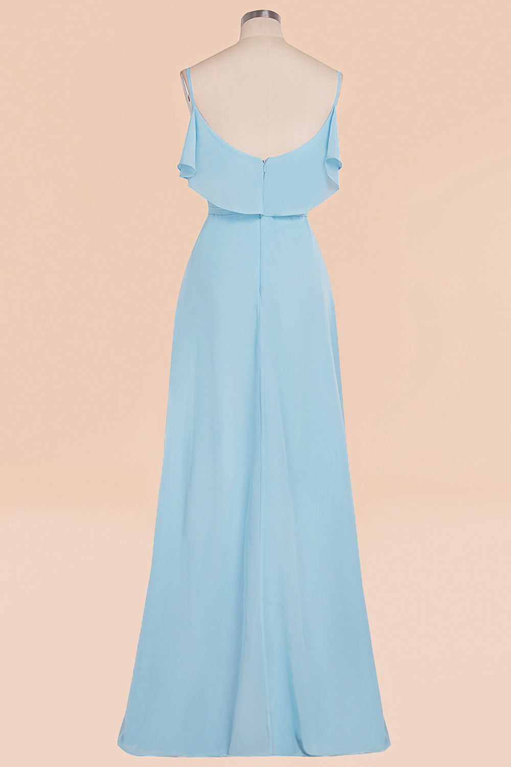 Modest Hi-Lo V-Neck Ruffle Long Bridesmaid Dress with Slit-27dress