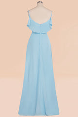Modest Hi-Lo V-Neck Ruffle Long Bridesmaid Dress with Slit-27dress