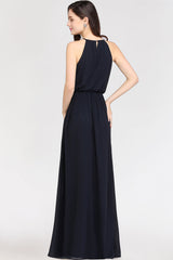 Modest High-Neck Halter Chiffon Junior Bridesmaid Dress Affordable-27dress