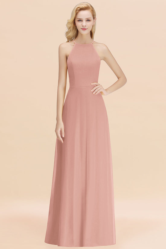 Load image into Gallery viewer, Modest High-Neck Yellow Chiffon Affordable Bridesmaid Dresses Online-27dress
