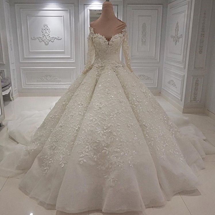 Modest Longsleeves White A-line Wedding Dresses Tulle Ruffles Bridal Gowns With Appliques Online-27dress