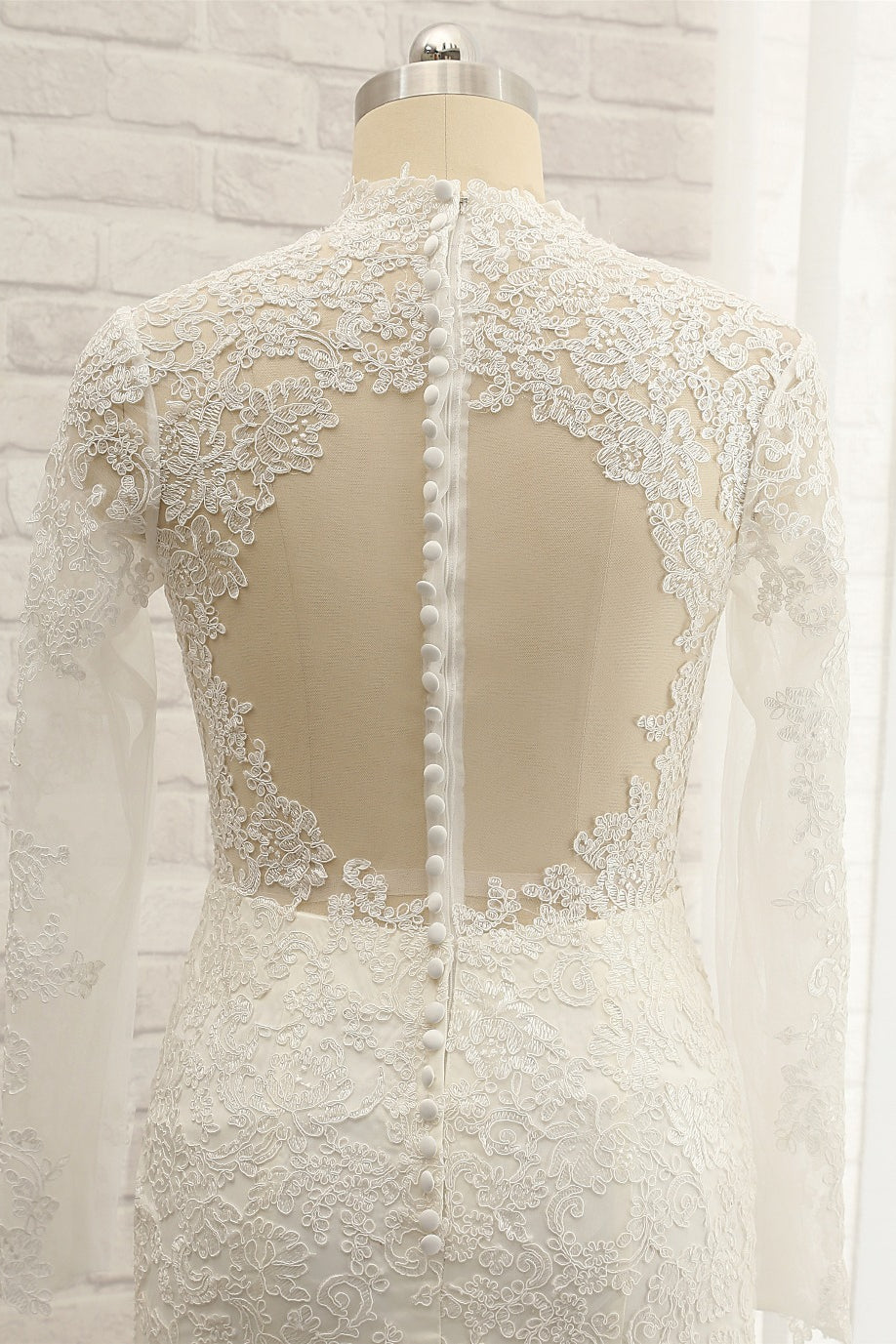 Modest Longsleeves White Mermaid Wedding Dresses Satin Lace Bridal Gowns With Appliques Online-27dress