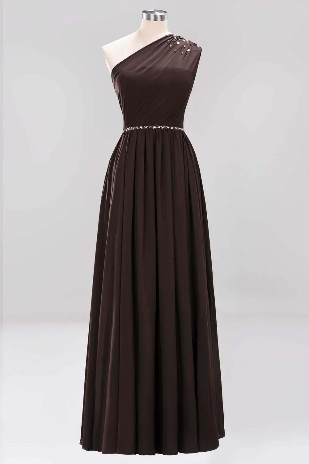 Modest One-shoulder Royal Blue Affordable Bridesmaid Dress with Beadings-27dress