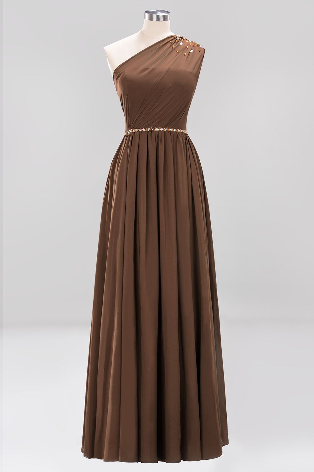 Modest One-shoulder Royal Blue Affordable Bridesmaid Dress with Beadings-27dress