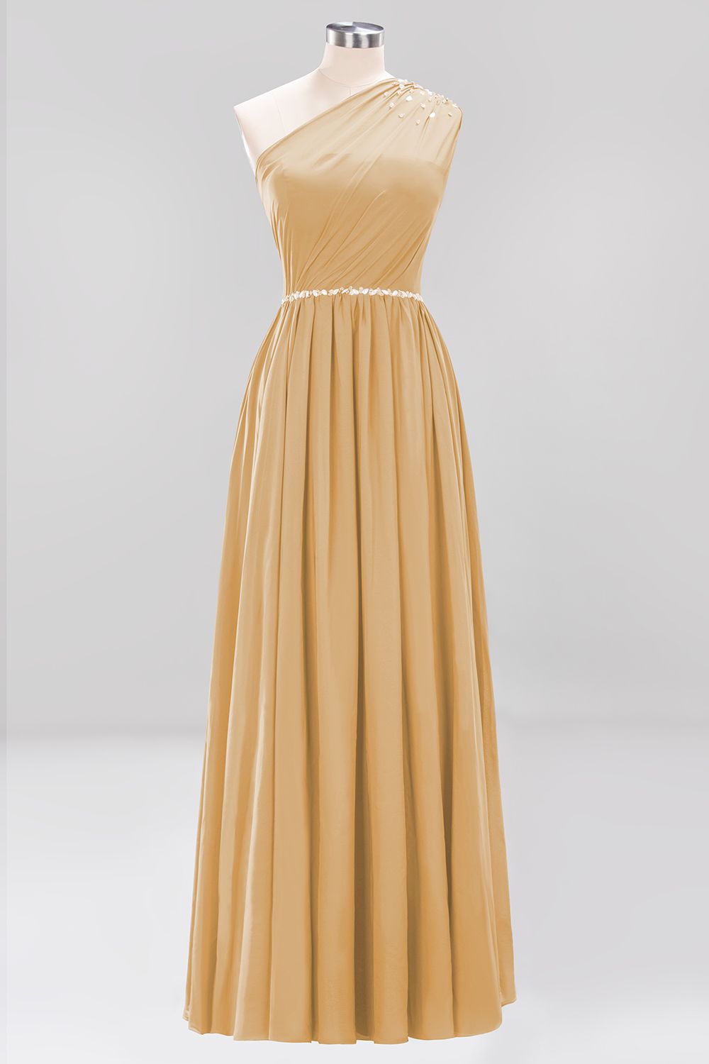 Modest One-shoulder Royal Blue Affordable Bridesmaid Dress with Beadings-27dress