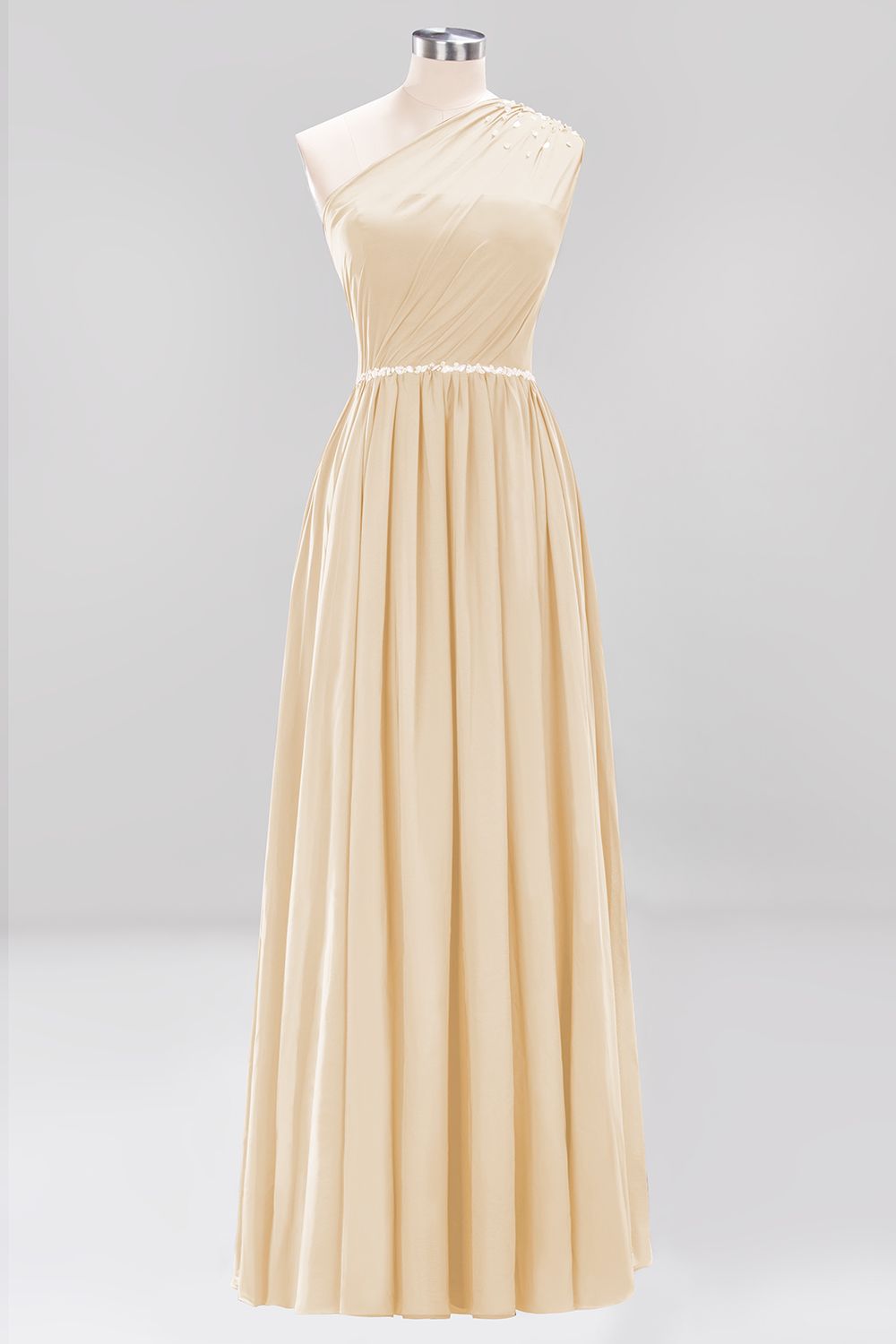 Modest One-shoulder Royal Blue Affordable Bridesmaid Dress with Beadings-27dress