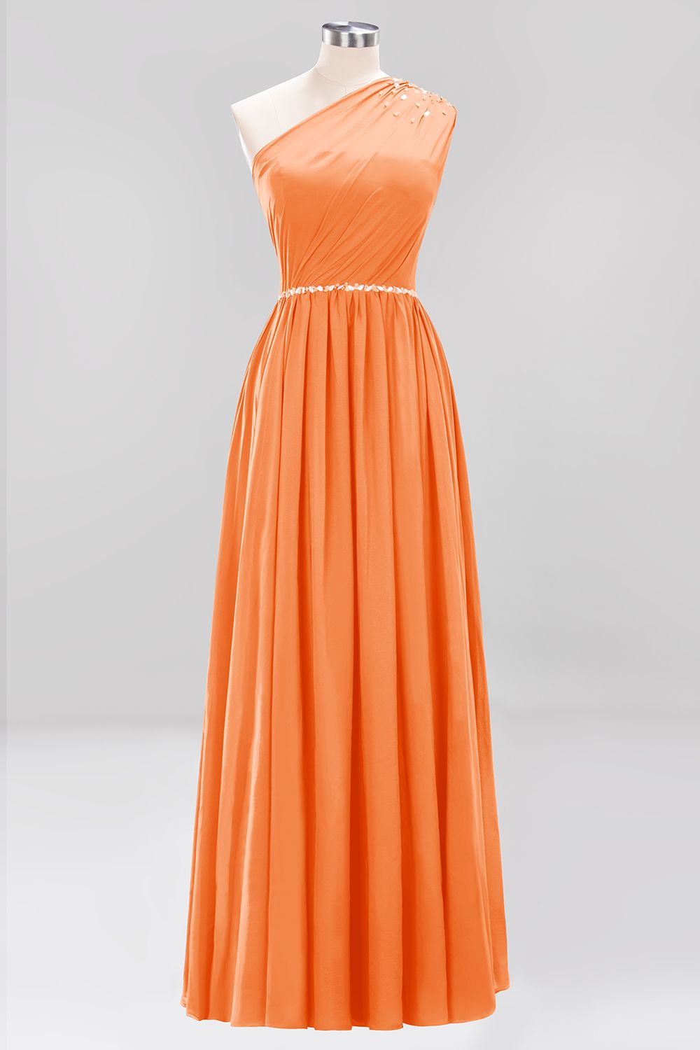Modest One-shoulder Royal Blue Affordable Bridesmaid Dress with Beadings-27dress