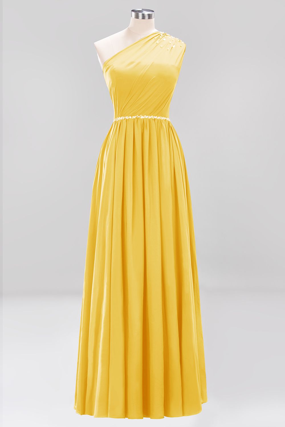Modest One-shoulder Royal Blue Affordable Bridesmaid Dress with Beadings-27dress