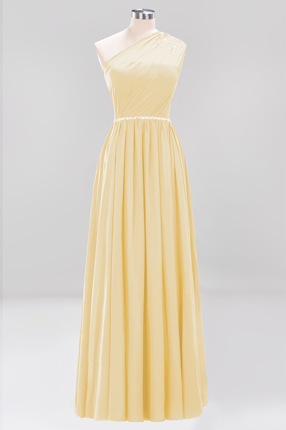 Modest One-shoulder Royal Blue Affordable Bridesmaid Dress with Beadings-27dress